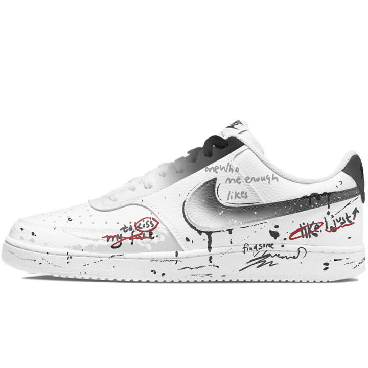 Nike Nike Court Vision 1 Low Next Nature Graffiti Daily Abrasion Resistant Low top Skateboard Shoes Men's Black White Red