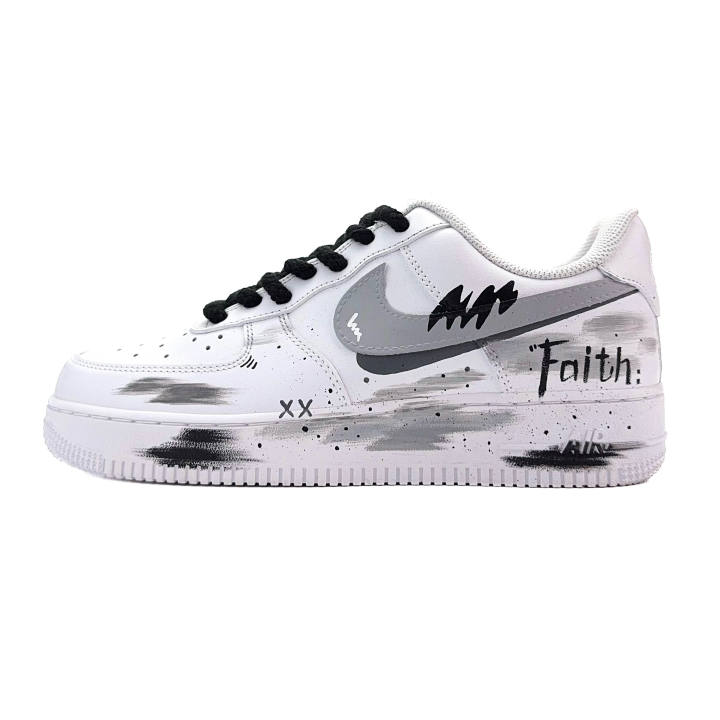 Nike Nike Air Force 1 Faith Belief Graffiti Abrasion Resistant Low top Skateboard Shoes Unisex White