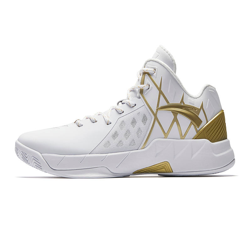 ANTA SUPERSTORE CHAOJIANTA Cushioning Rebound Mid top Basketball Shoes Men's White Gold