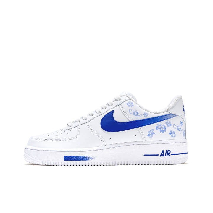 Nike Nike Air Force 1 Abrasion Resistant Breathable Height Increasing Low top Skateboard Shoes Men's White Blue