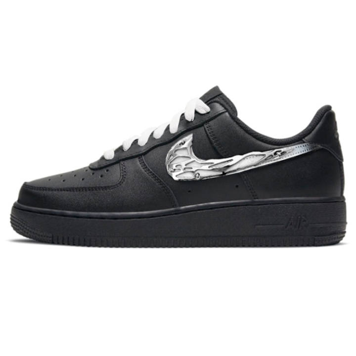 Nike Nike Air Force 1 Abrasion Resistant Low top Skateboard Shoes Unisex Black Silver