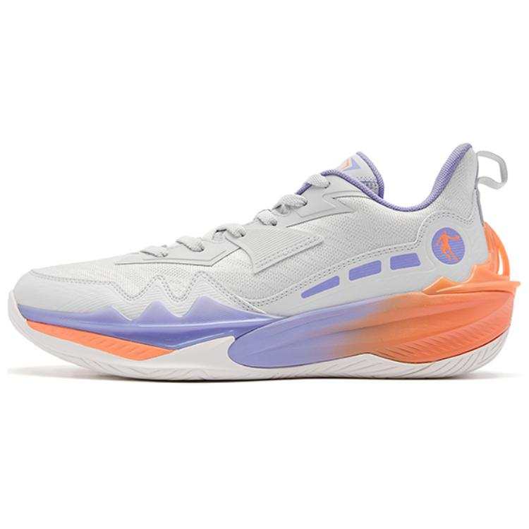 QIAODAN Cushioning Slip Resistant Lightweight Low top Basketball Shoes Men's Gray Purple Orange