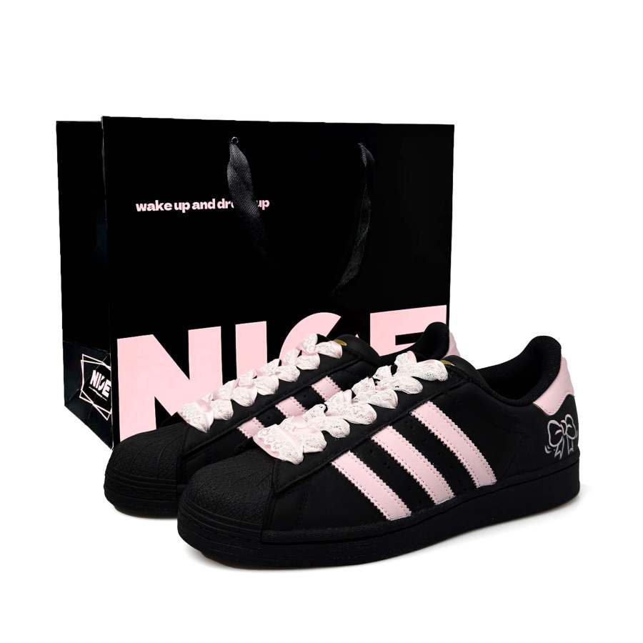 Adidas Originals SUPERSTAR Abrasion Resistant Lightweight Breathable Low top Skateboard Shoes Unisex Black Pink