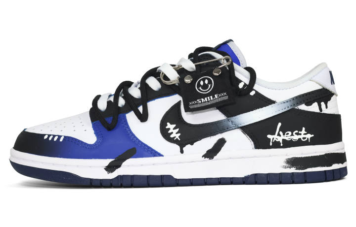Nike Nike Dunk Kelu, Smiley Face Graffiti Slip Resistant Abrasion Resistant Low top Skateboard Shoes Men's Blue Black