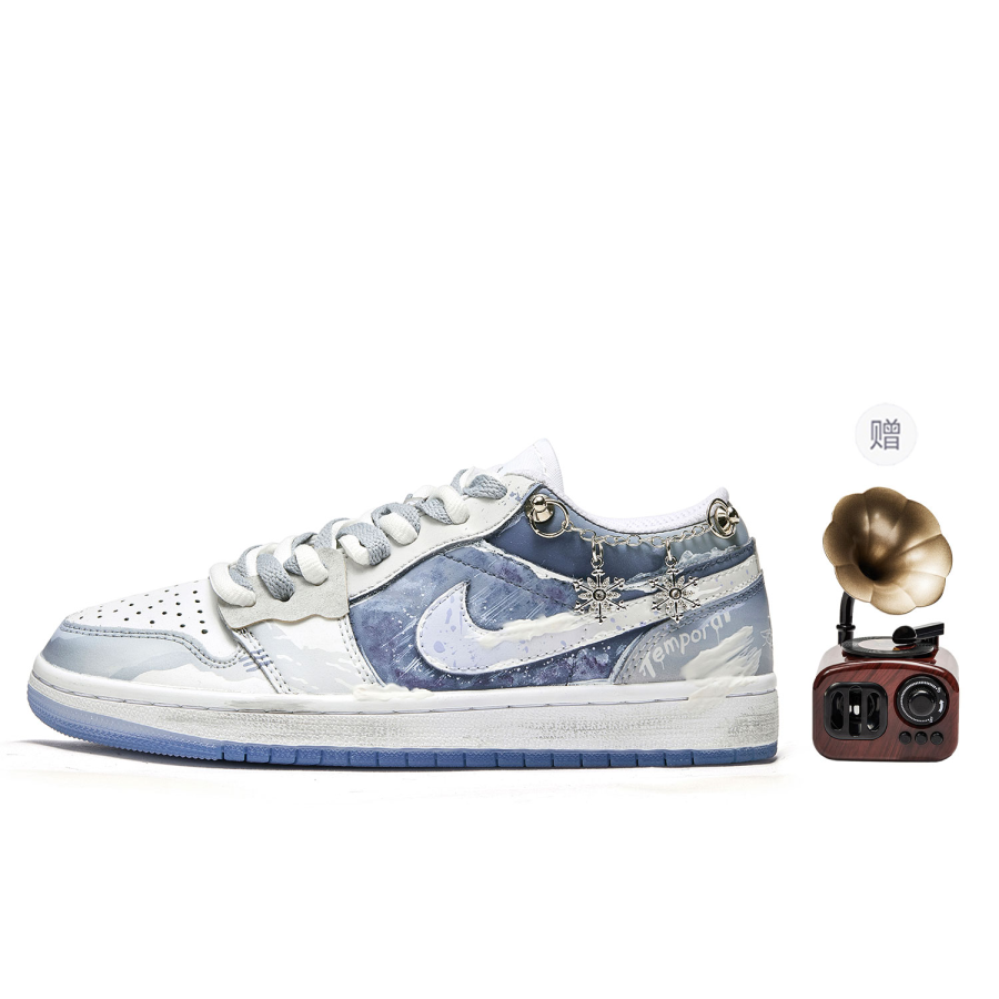 Jordan Jordan Air Jordan 1 Da Vinci Custom, Winter Letter, Christmas Limited Project, Snowy Season Slip Resistant