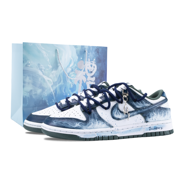 Nike Nike Dunk Glass Flame Abrasion Resistant Skateboard Shoes Unisex White Blue