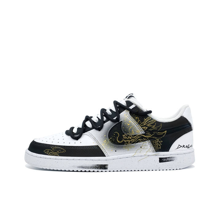 Nike Nike Court Vision 1 Low top Skateboard Shoes Men's Black White Gold