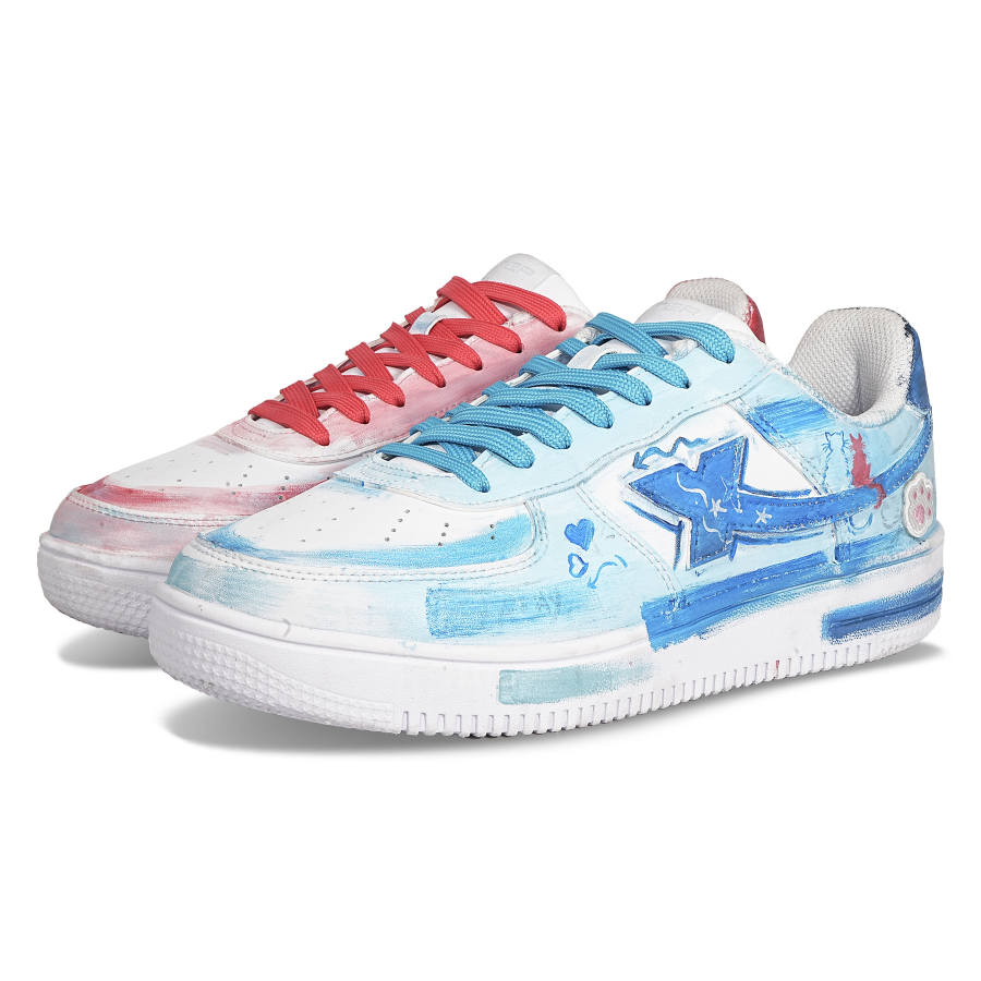 XTEP Air Force 1 Slip Resistant Abrasion Resistant Balance Low top Skateboard Shoes Unisex Blue Red Mismatched