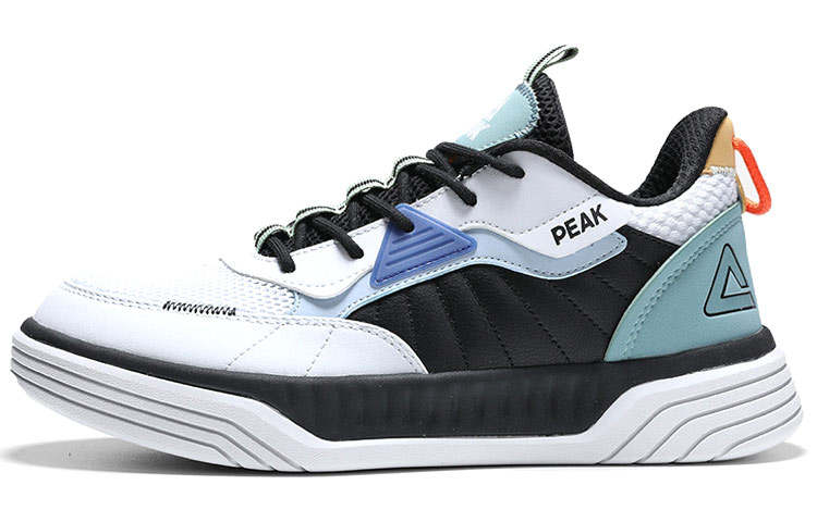PEAK Fabric Slip Resistant Abrasion Resistant Mid top Basketball Shoes Men's White Black