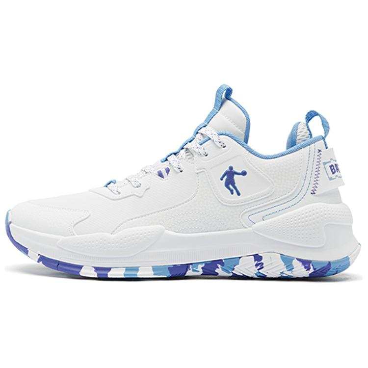 QIAODAN Comfortable Slip Resistant Slip Resistant Low top Basketball Shoes Men's White Blue
