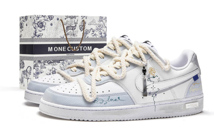 Nike Nike Court Vision 1 Chiaroscuro Line, Flower Isle, Box Low top Skateboard Shoes Men's White Blue