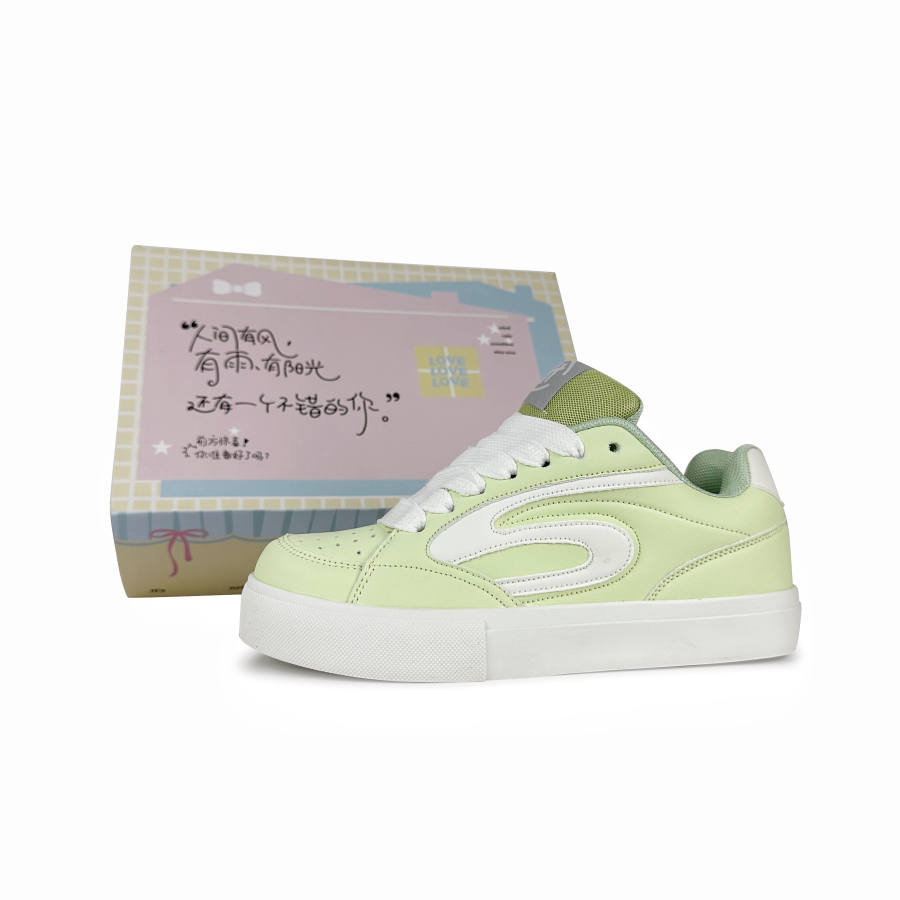 BKAE Abrasion Resistant Lightweight Height Increasing Low top Skateboard Shoes Unisex Green Apple
