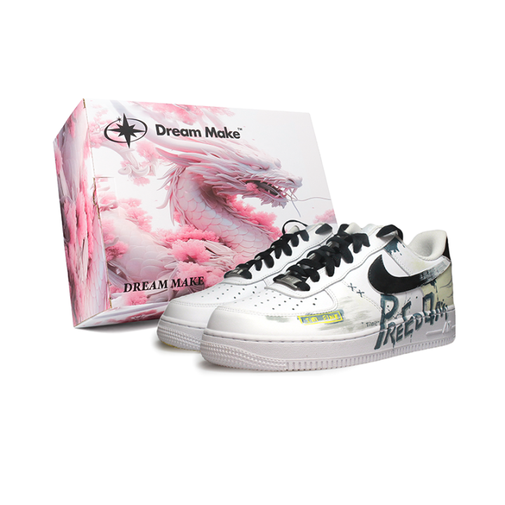 Nike Nike Air Force 1 Romantic Sense Of Freedom Slip Resistant Abrasion Resistant Low top Skateboard Shoes Men's Black White