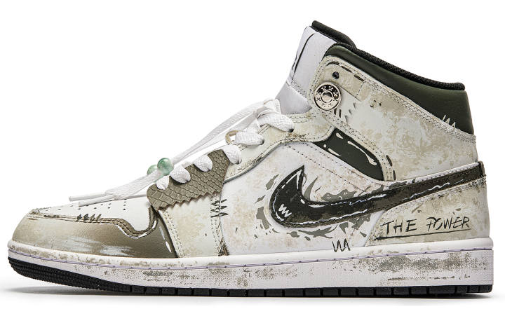 Jordan Jordan Air Jordan 1 Mid Super Bagel, Sand Dune, Wasteland Style, Blended, Distressed Slip Resistant Abrasion Resistant