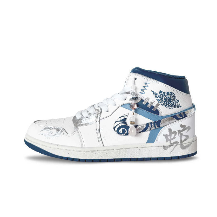 Jordan Jordan Air Jordan 1 Wear resistant And Lightweight Mid top Basketball Shoes Men's Silver Blue