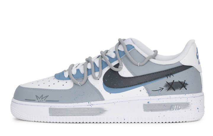 Nike Nike Air Force 1 Slip Resistant, Abrasion Resistant, Lightweight Low top Skateboard Shoes Unisex Gray Blue