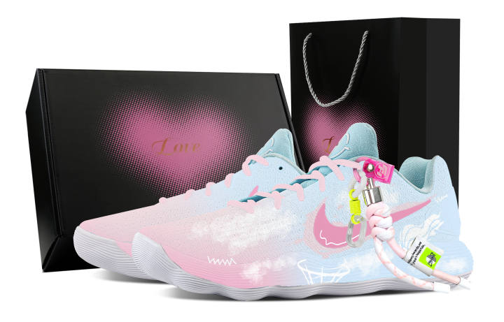 Nike Nike Hyperdunk 2017 Heartbeat, Heart Box Cushioning Coverage Support Low top Basketball Shoes Men's White Pink Blue