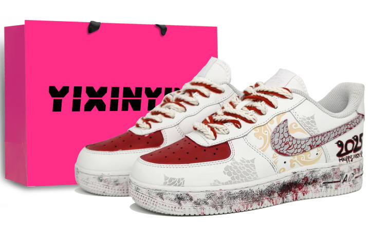 Nike Nike Air Force 1 Slip Resistant Abrasion Resistant Low top Skateboard Shoes Unisex Crimson Dragon Red
