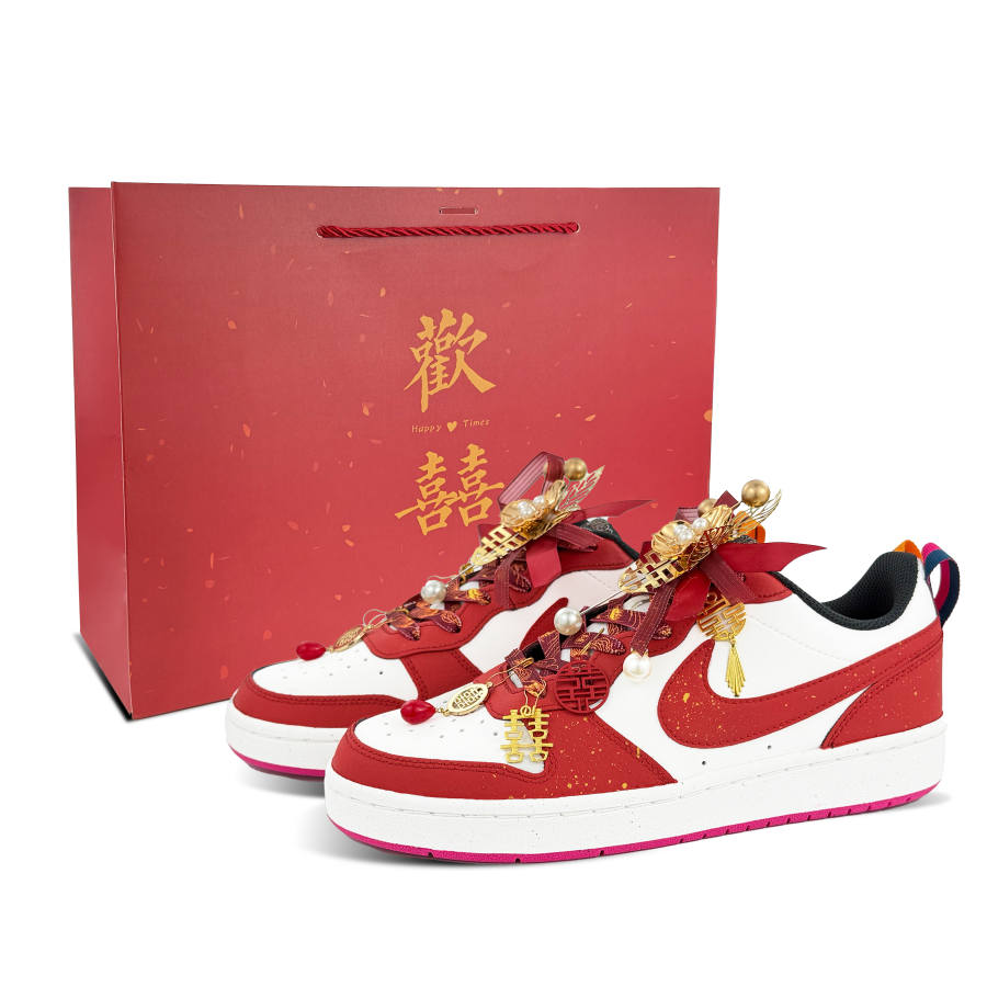 Nike Nike Court Borough GS Auspicious Dragon And Phoenix Lightweight Low top Skateboard Shoes Women's Red