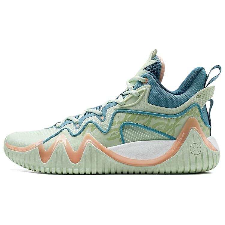 XTEP Slip Resistant Abrasion Resistant Mid top Basketball Shoes Men's Green Blue