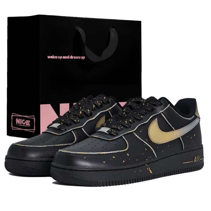 Nike Nike Air Force 1 Abrasion Resistant Low top Skateboard Shoes Unisex Black Gold
