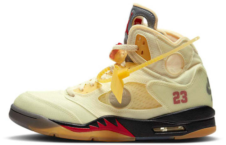 Jordan Jordan x OFF WHITE Air Jordan 5 Retro SP 'Sail' High top Basketball Shoes Unisex White Sail