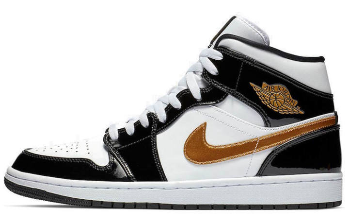 Jordan Jordan 1 Mid Patent Black White Gold 2019