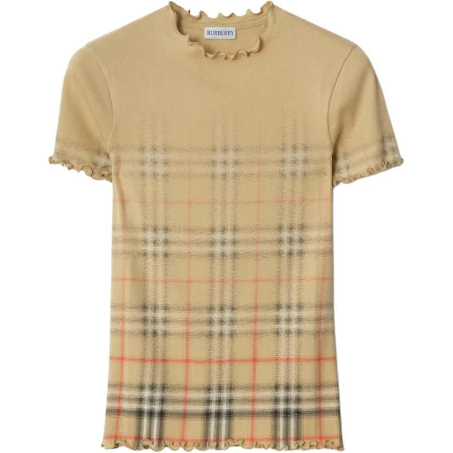 Burberry ruffled faded-check cotton T-shirt