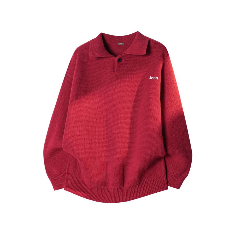 Jeep Jeep Sweaters Unisex Red Lapel Thickened A Line