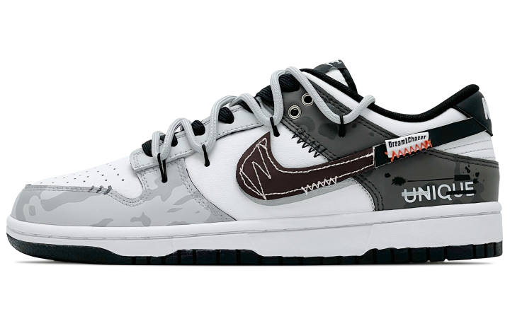Nike Nike Dunk Leather Abrasion Resistant Abrasion Resistant Low top Skateboard Shoes Unisex Gray White Brown