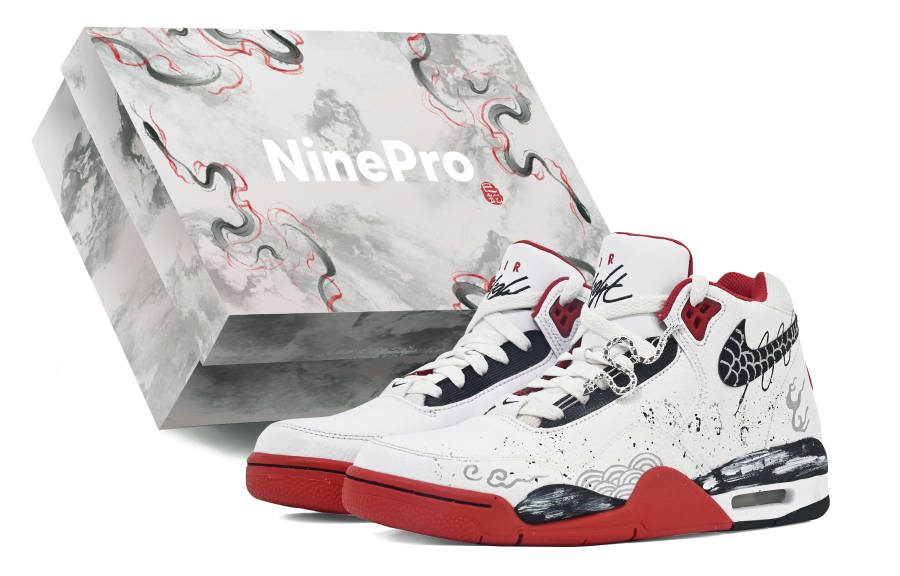Nike Nike Flight Legacy Slip Resistant Abrasion Resistant Mid top Vintage Basketball Shoes Unisex White Red Gray