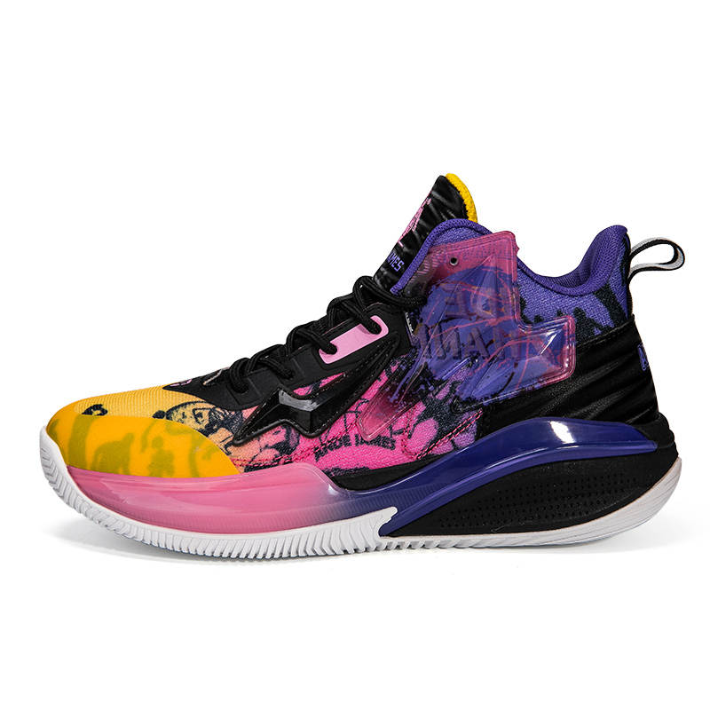 ANDEZHANMUSI Basketball Shoes Men's High Top Black Purple/Light Orange Yellow/Black Gray Green