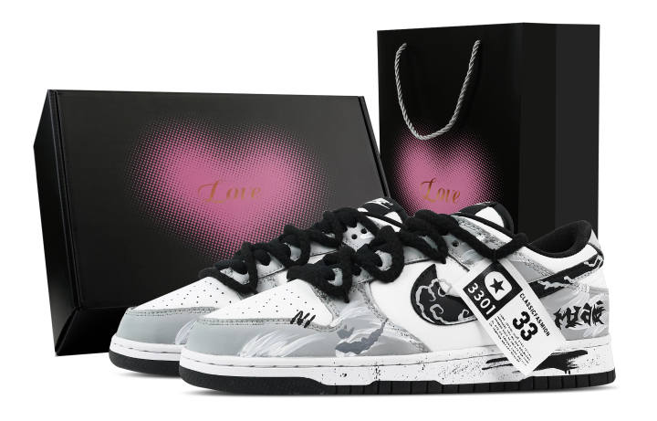 Nike Nike Dunk Cloud Surge Ink Tide, Heart Box Abrasion Resistant Low top Skateboard Shoes Unisex Gray White