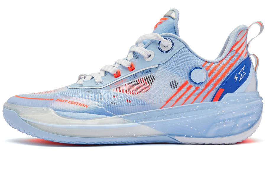 QIAODAN FE2.0 Bay Low top Q KUNGFU TURBO Basketball Shoes Men's Glacier Blue Bright Orange
