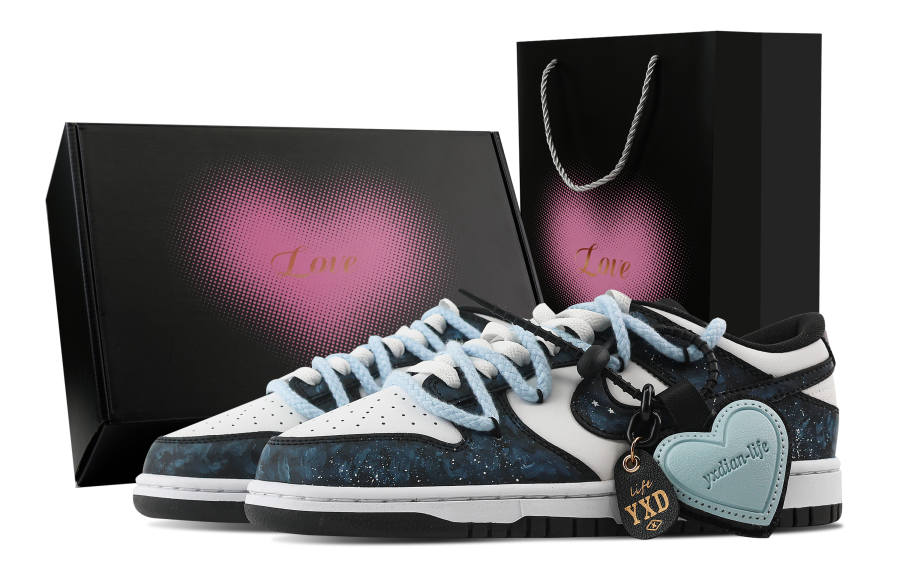 Nike Nike Dunk Starry Sky Shake, Heart Box Slip Resistant Abrasion Resistant Low top Skateboard Shoes Unisex Black Blue