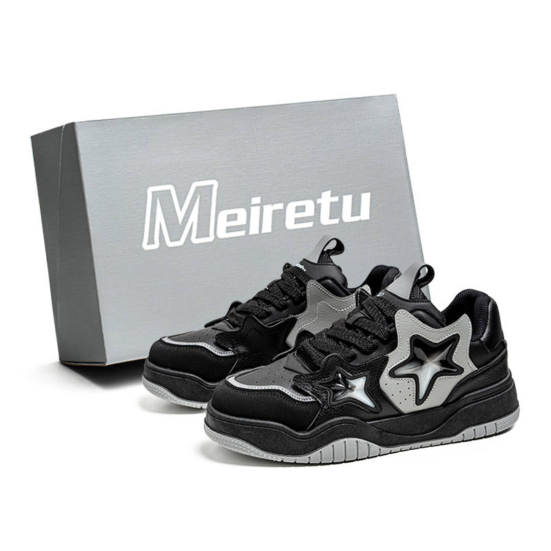 Meiretu Slip Resistant Abrasion Resistant Slip Resistant Abrasion Resistant Low top Skateboard Shoes Men's Black