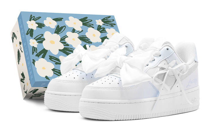 Nike Nike Air Force 1 Air Force 1, Romantic Lucky, Blue Heart, Girlish Ribbon, Graffiti Slip Resistant Low top