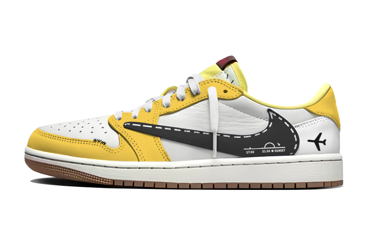 Jordan Travis Scott x Jordan Air Jordan 1 Flight Route, Travis Scott X AJ1 Abrasion Resistant Breathable Low top