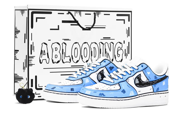 Nike Nike Air Force 1 ABLOODING Anime Collection, Blue Disheveled Line Low top Skateboard Shoes Men's Blue Black