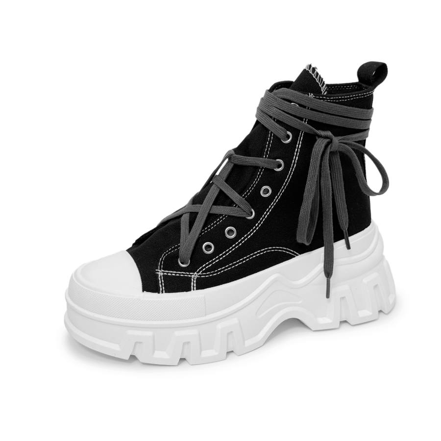 SLnU★3 Slip Resistant, Abrasion Resistant, Height Increasing High top Canvas Shoes Unisex Black White