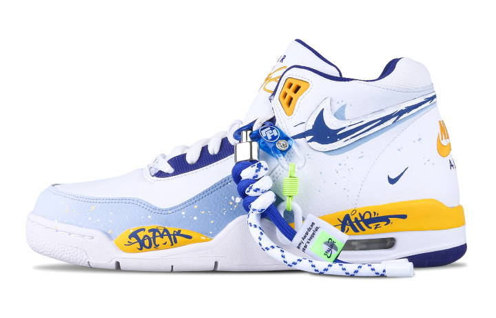 Nike Nike Flight Legacy High top Vintage Basketball Shoes Unisex White Blue Yellow