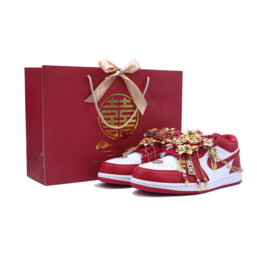 Jordan Jordan Air Jordan 1 New Frontier, Auspicious Dragon And Phoenix Cushioning Basketball Shoes Unisex White Red