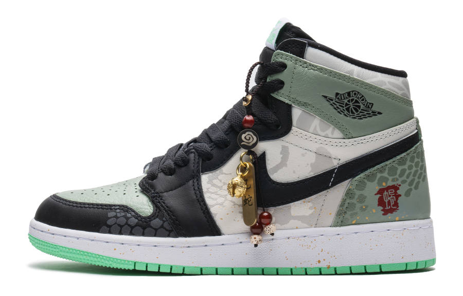 Jordan Jordan Air Jordan 1 HIGH CNY Year Of The Snake, Snake Blessing, Green Snake, Chinoiserie, Snakeskin Print, Ink Splatter