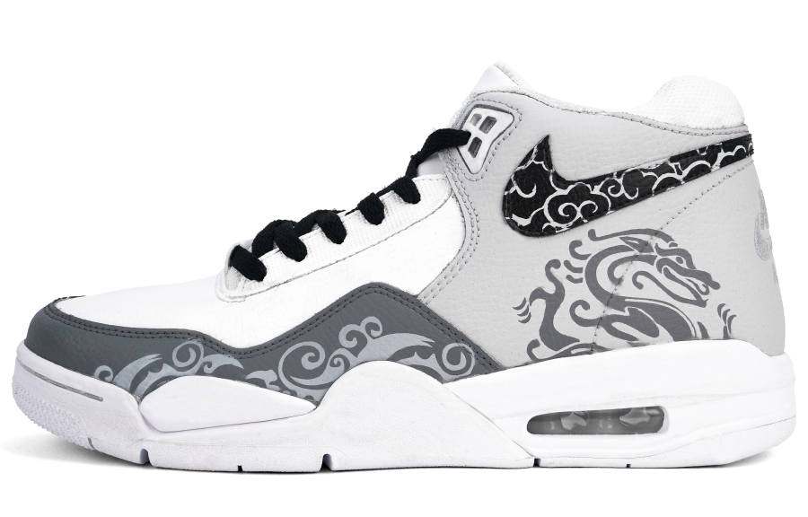 Nike Nike Flight Legacy Mystic Cloud And Ink Dragon Abrasion Resistant Mid top Vintage Basketball Shoes Men's Gray White