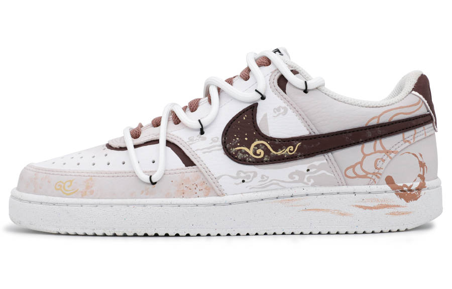 Nike Nike Court Vision 1 Synthetic Leather Slip Resistant Cushioning Low top Skateboard Shoes Men's White Brown