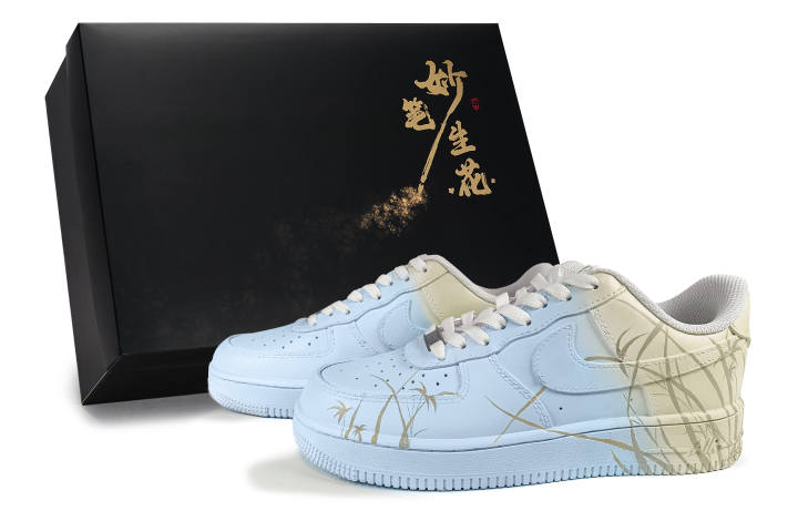 Nike Nike Air Force 1 Wondrous Brush Blossoms, Misty Blue Veil Low top Skateboard Shoes Unisex Blue Yellow