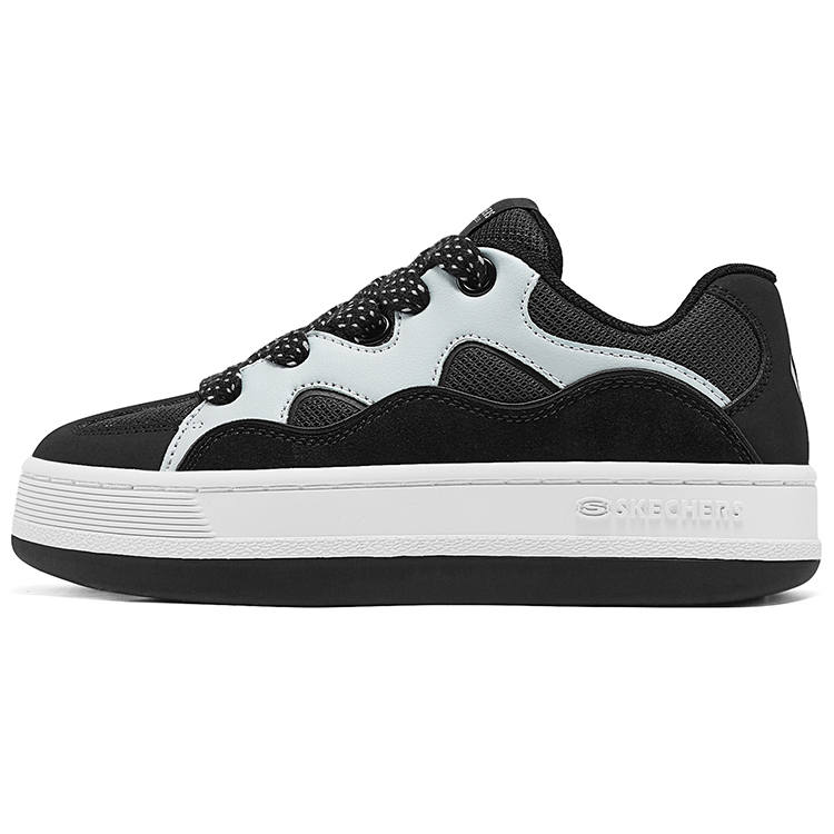 Skechers RETRO JOGGING Colorful Puffy Shoes Height Increasing Lightweight Low top Skateboard Shoes Women's Black White