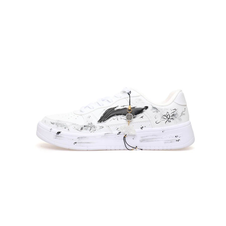 Li-Ning Li Ning Floating Boat Slip Resistant, Abrasion Resistant, Breathable Low top Skateboard Shoes Unisex White Black