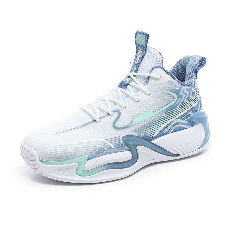 JSWEI Cushioning Slip Resistant Low top Basketball Shoes Men's White Gray Blue