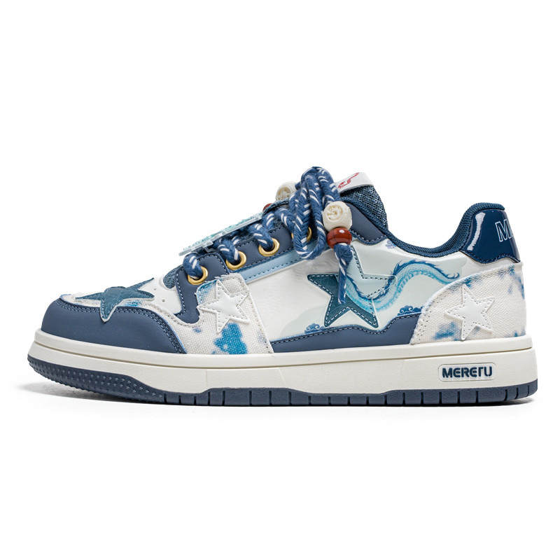 Meiretu Abrasion Resistant, Lightweight, Balanced Low top Skateboard Shoes Unisex Blue White